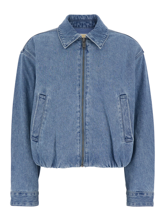 Michael Blue Jacket with Classic Collar and Logo Plate on the Back in Cotton for Women Blu Outerwear