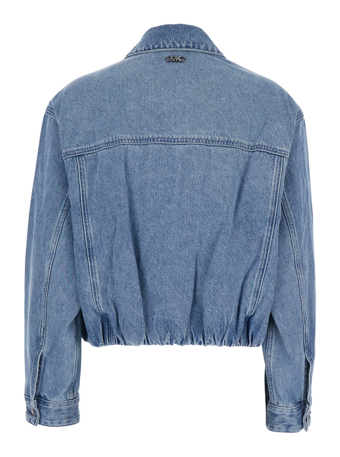 Michael Blue Jacket with Classic Collar and Logo Plate on the Back in Cotton for Women Blu Outerwear