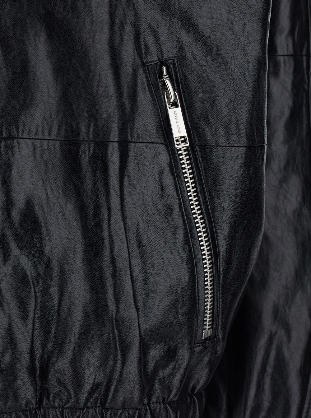 Black Ecoleather Hooded Jacket with Elasticized Finishes for Women Outerwear