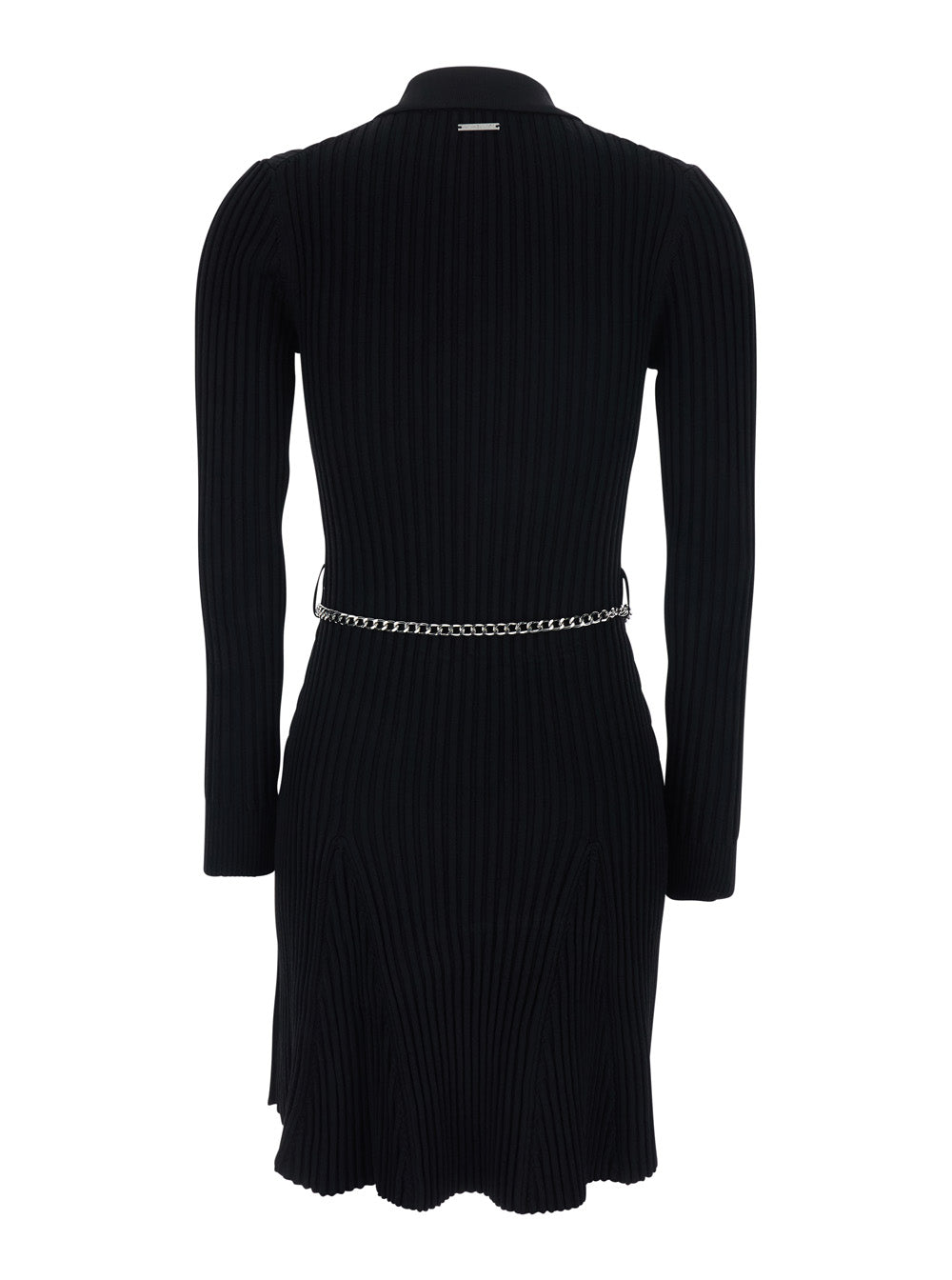 Flared Dress With Polo Collar And Chain On The Front Black Viscose Blend For Women