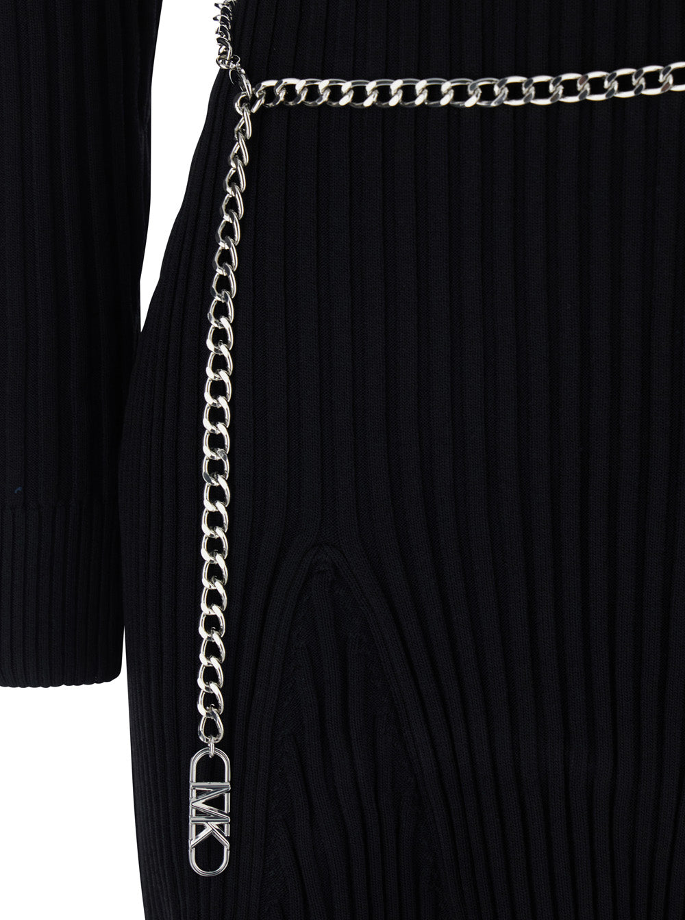 Flared Dress With Polo Collar And Chain On The Front Black Viscose Blend For Women
