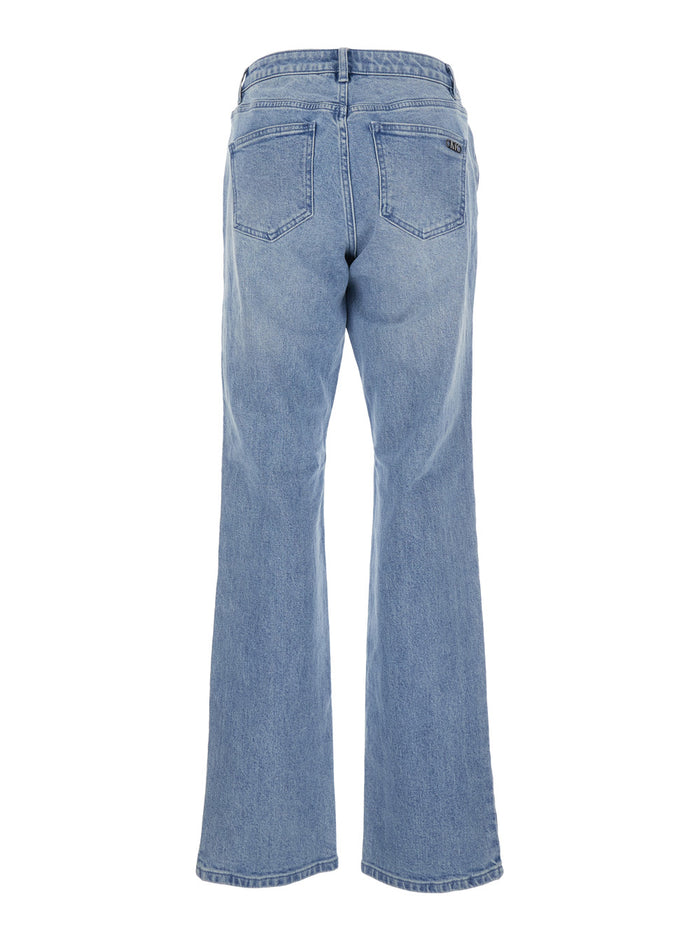 Blue Jeans with Belt Loops and Logo Plate on the Back in Womens Denim Light Cotton Elastane