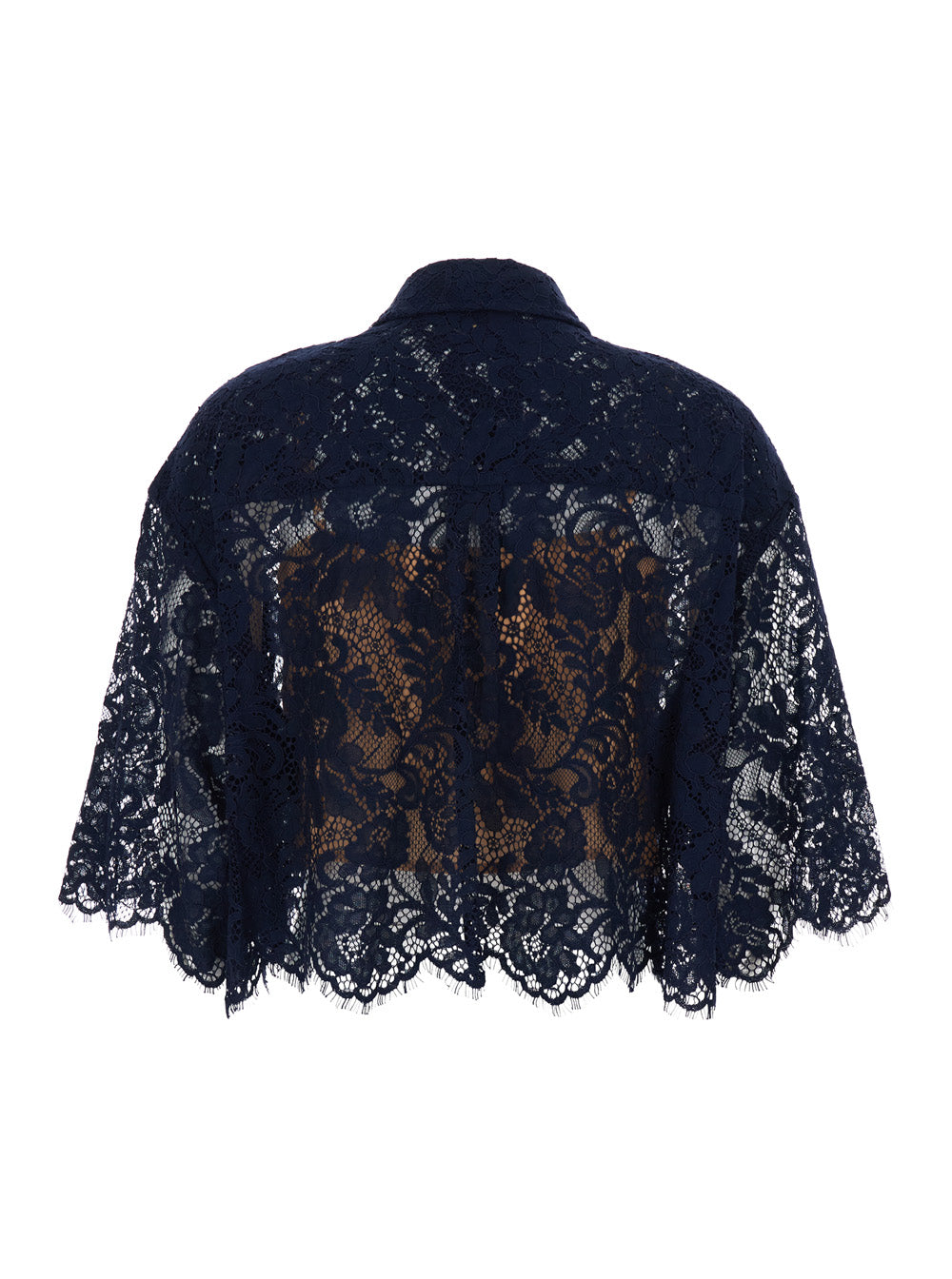 Black Shirt with Classic Collar and Lace Design in Tech Fabric for Women Blu Nylon Cotton Blouses