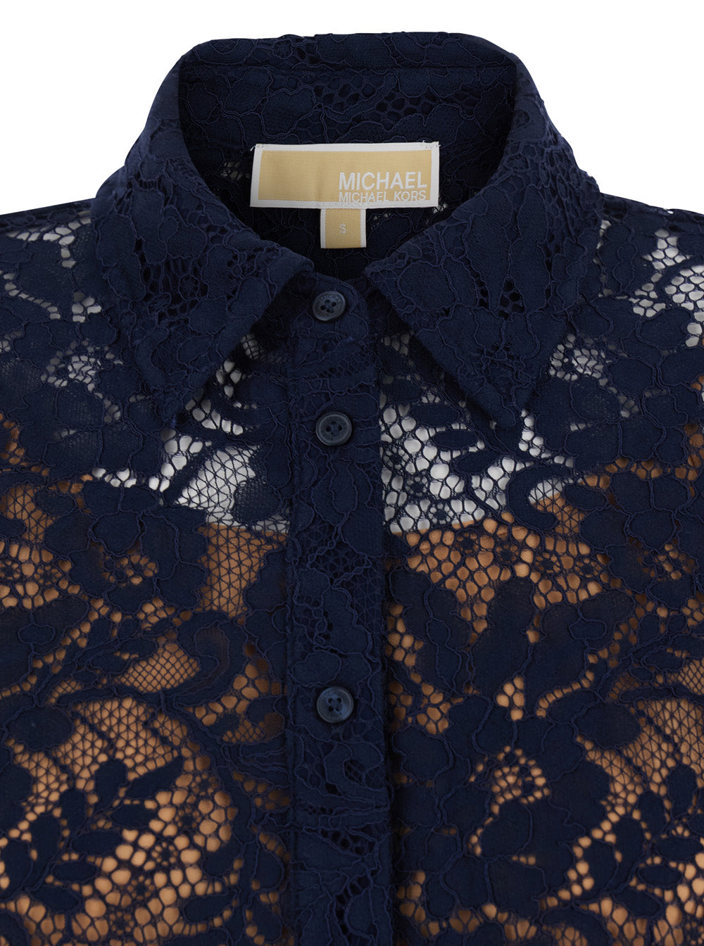 Black Shirt with Classic Collar and Lace Design in Tech Fabric for Women Blu Nylon Cotton Blouses