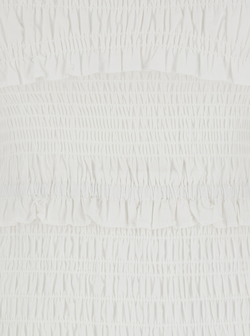 Dress Smocked Maxi White with V-Neck and Ruffled Details in Organic Cotton for Women Long