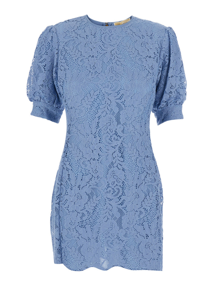 Mini Dress with Lace Design in Blue Cotton Blend for Women Light Nylon