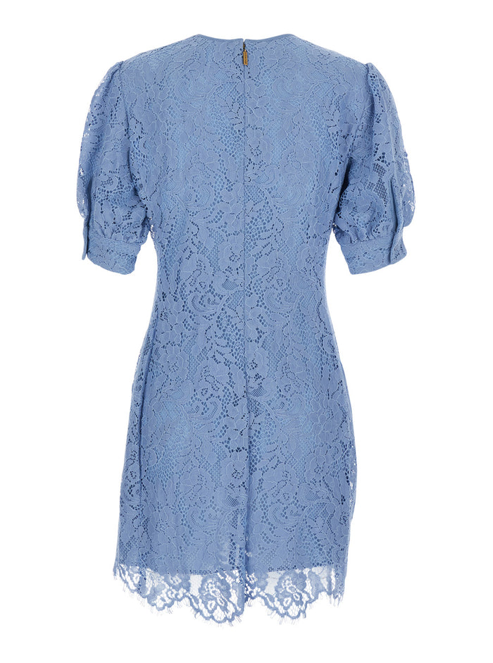 Mini Dress with Lace Design in Blue Cotton Blend for Women Light Nylon