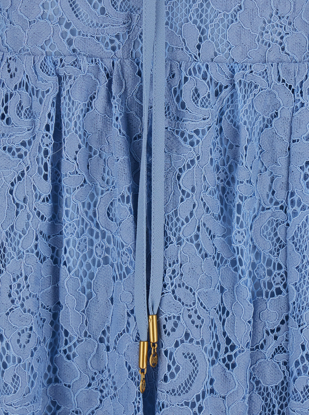 Long Dress with V-neck and Lace Design in Blue Cotton Blend for Women Light Nylon