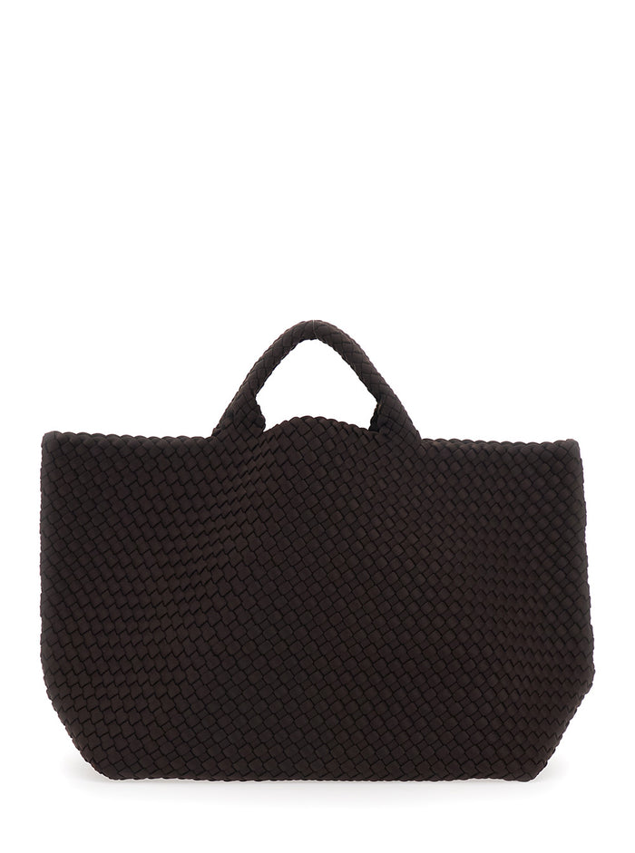 Large St Barths Handbag with Intreccio Motif and Internal Pouch Black Ecoleather Zip for Women Brown Hand Bags