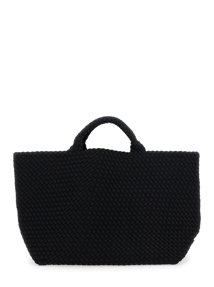 Handbag St Barths Grande with Intreccio Design in Black Fabric for Women Handwoven Neoprene Hand Bags