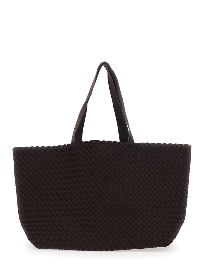 Large Como Tote Bag With Intreccio Motif Brown Ecoleather For Women