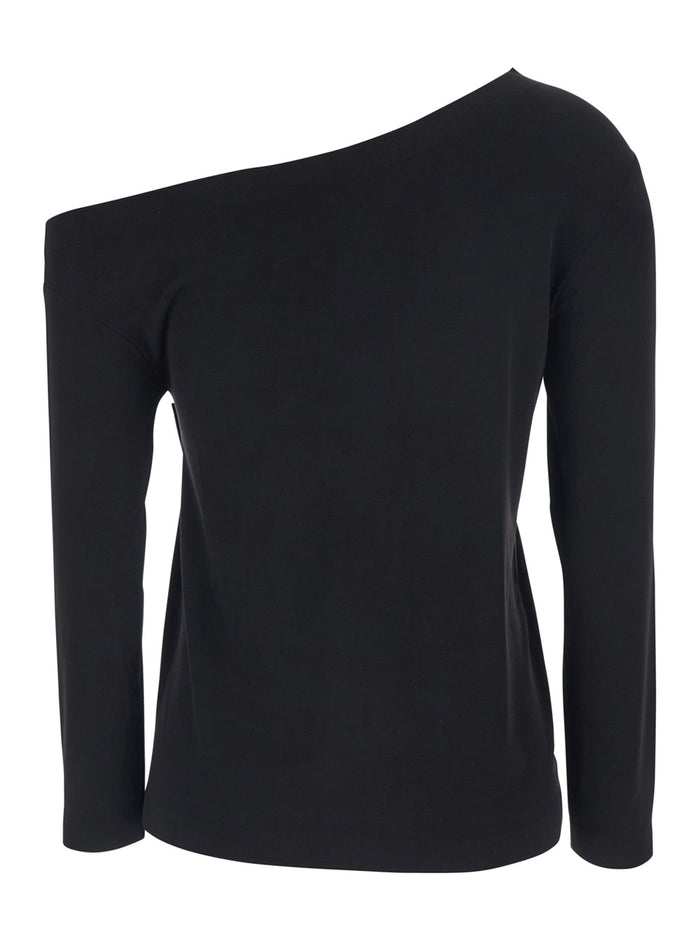 Top with Off Shoulder Design in Black Stretch Tech Fabric for Women Polyester Elastane Tops