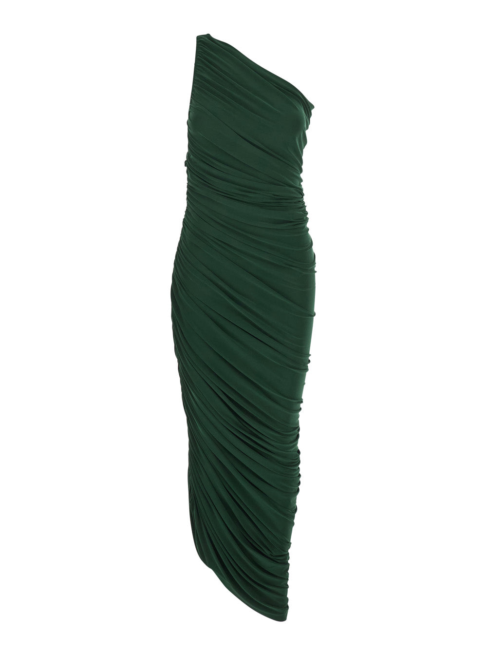 Midi Dress Diana Sleeveless with Asymmetric Design and Draped in Green Tech Fabric for Women Polyester Elastane Long