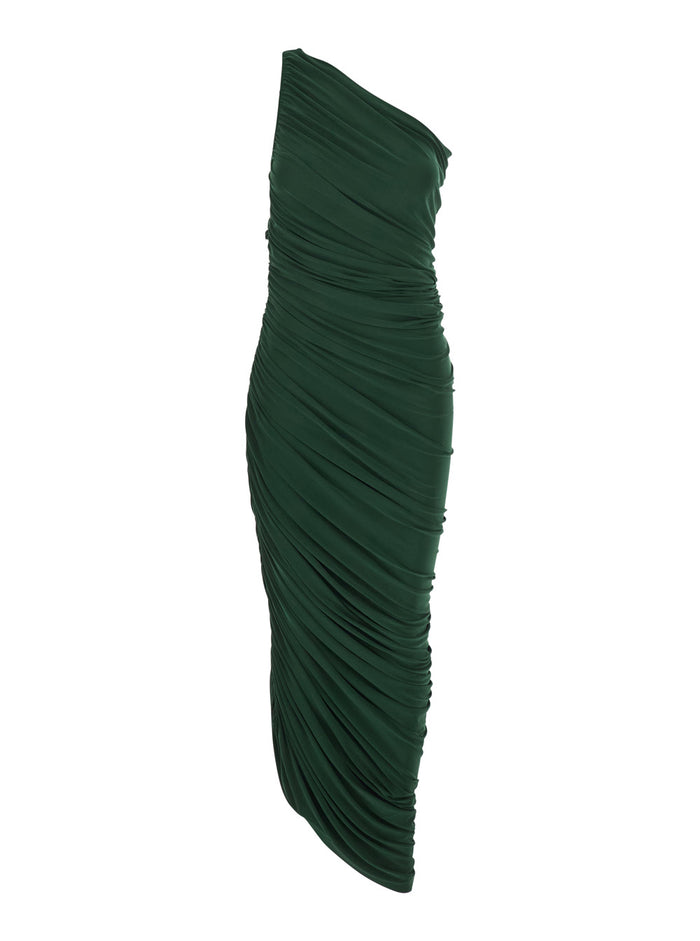Midi Dress Diana Sleeveless with Asymmetric Design and Draped in Green Tech Fabric for Women Polyester Elastane Long