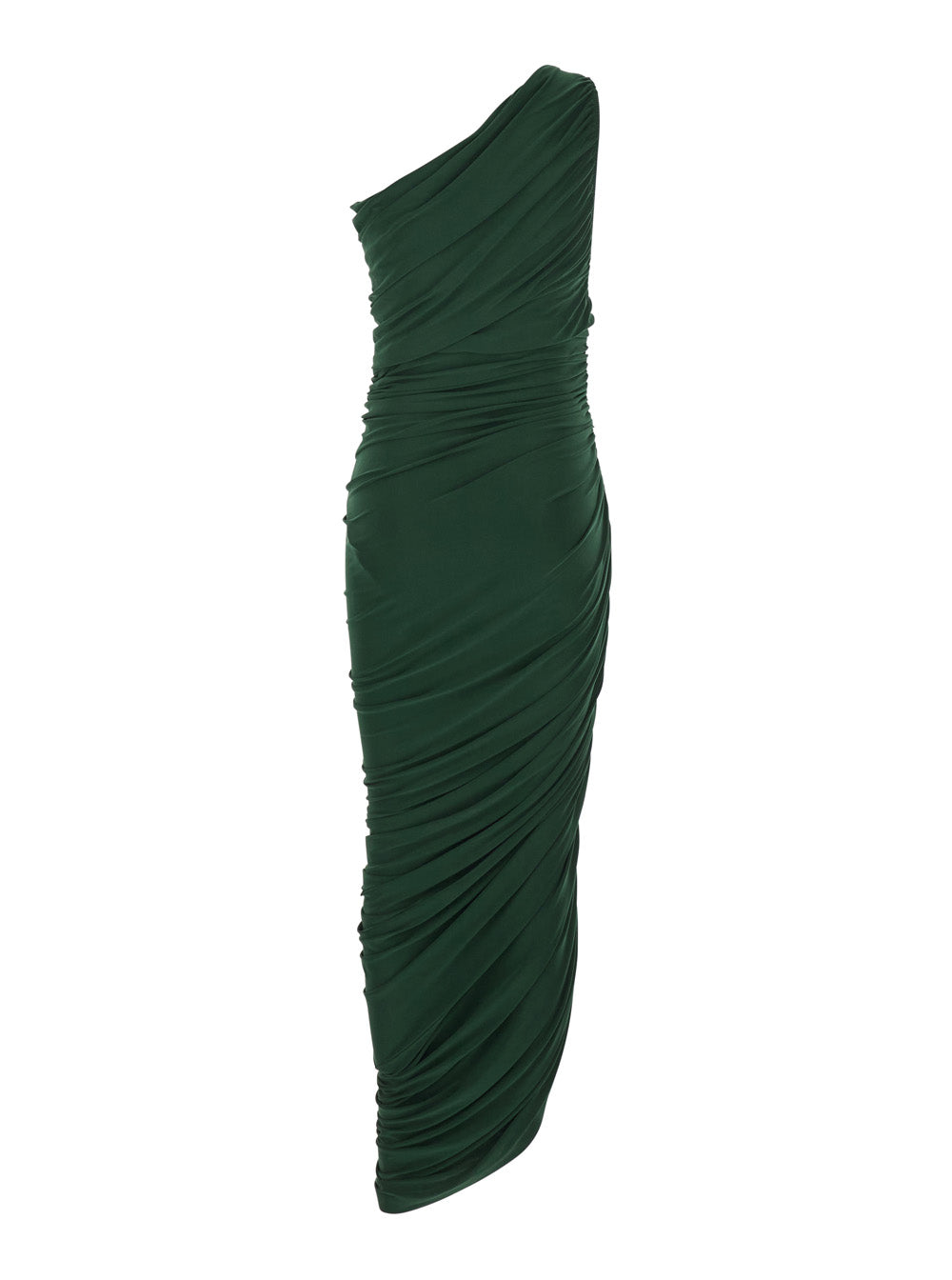 Midi Dress Diana Sleeveless with Asymmetric Design and Draped in Green Tech Fabric for Women Polyester Elastane Long