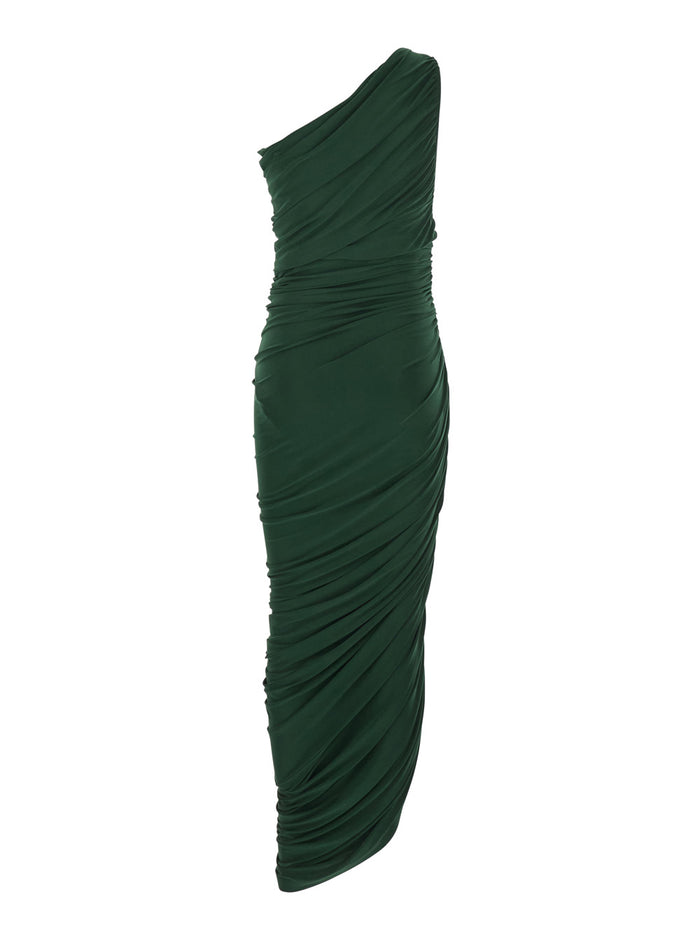 Midi Dress Diana Sleeveless with Asymmetric Design and Draped in Green Tech Fabric for Women Polyester Elastane Long
