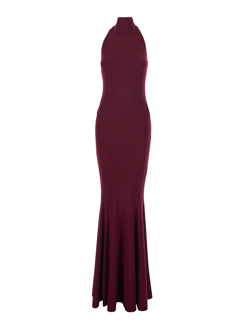 Long Sleeveless Dress with American Neckline in Stretch Tech Fabric Bordeaux Women Polyamide Elastane