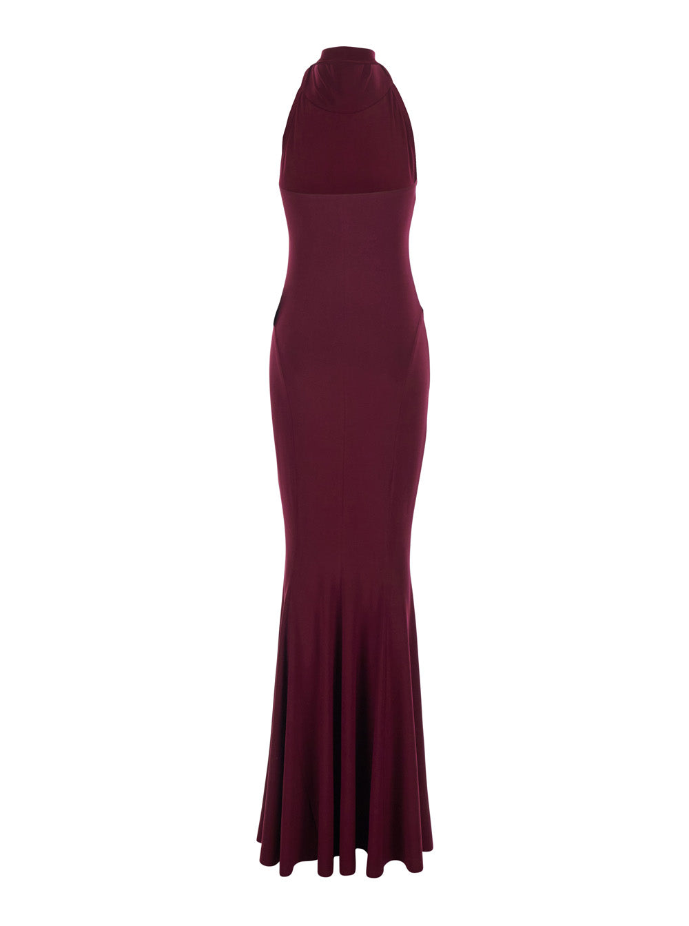 Long Sleeveless Dress with American Neckline in Stretch Tech Fabric Bordeaux Women Polyamide Elastane