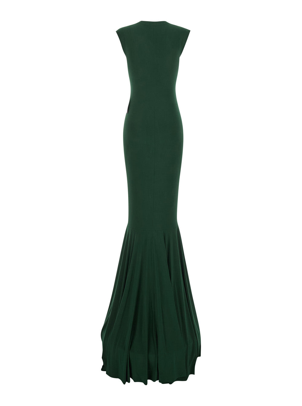 Long Dress KK4253PLD43869 with V-Neck and Flared Skirt in Green Tech Fabric for Women Polyamide Elastane