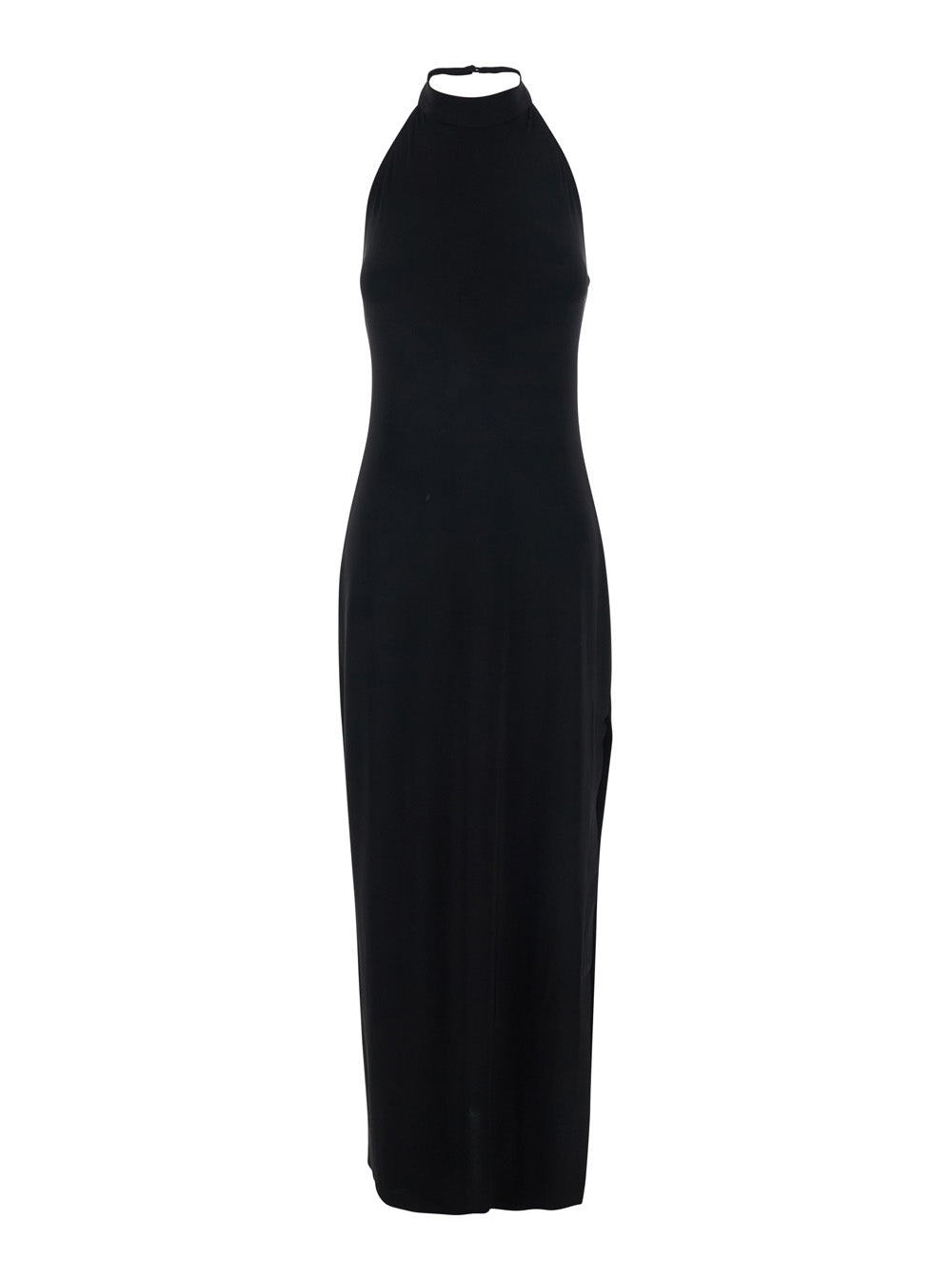 Long Halter Dress With Side Slit Black For Women
