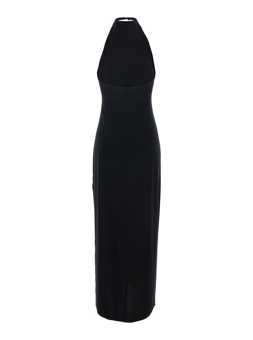 Long Halter Dress With Side Slit Black For Women