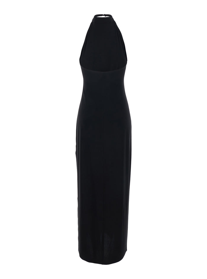 Long Halter Dress With Side Slit Black For Women