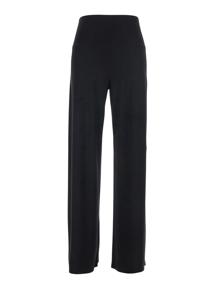 Black Stretch Tech Fabric Elastic Waist Pants for Women Polyester Elastane Trousers