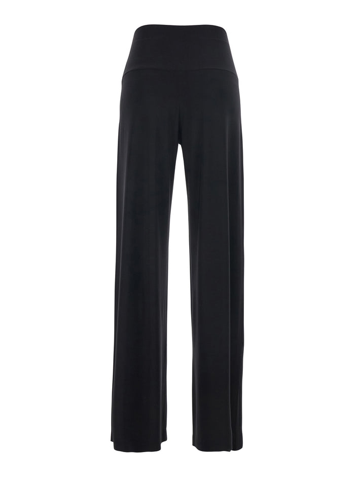 Black Stretch Tech Fabric Elastic Waist Pants for Women Polyester Elastane Trousers