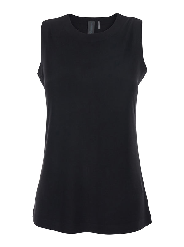 Top Round Neck Sleeveless Black Polyester Tops