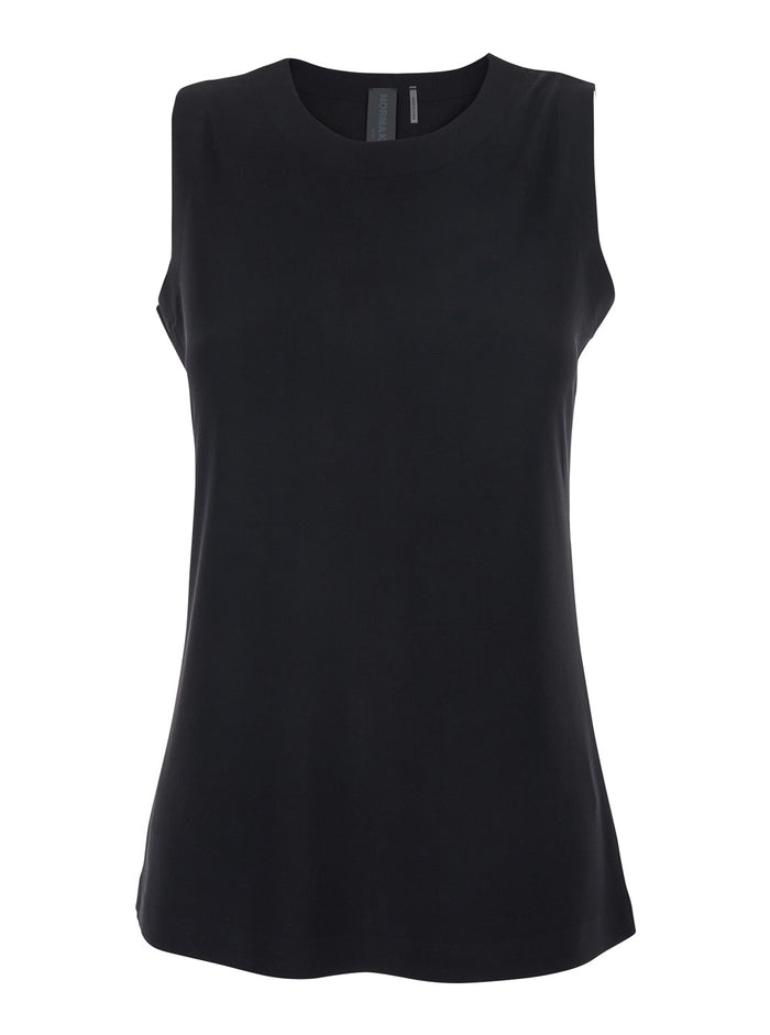 Top KK4266 Black with Round Neck and Sleeveless in Tech Fabric Women Polyester Elastane Tops