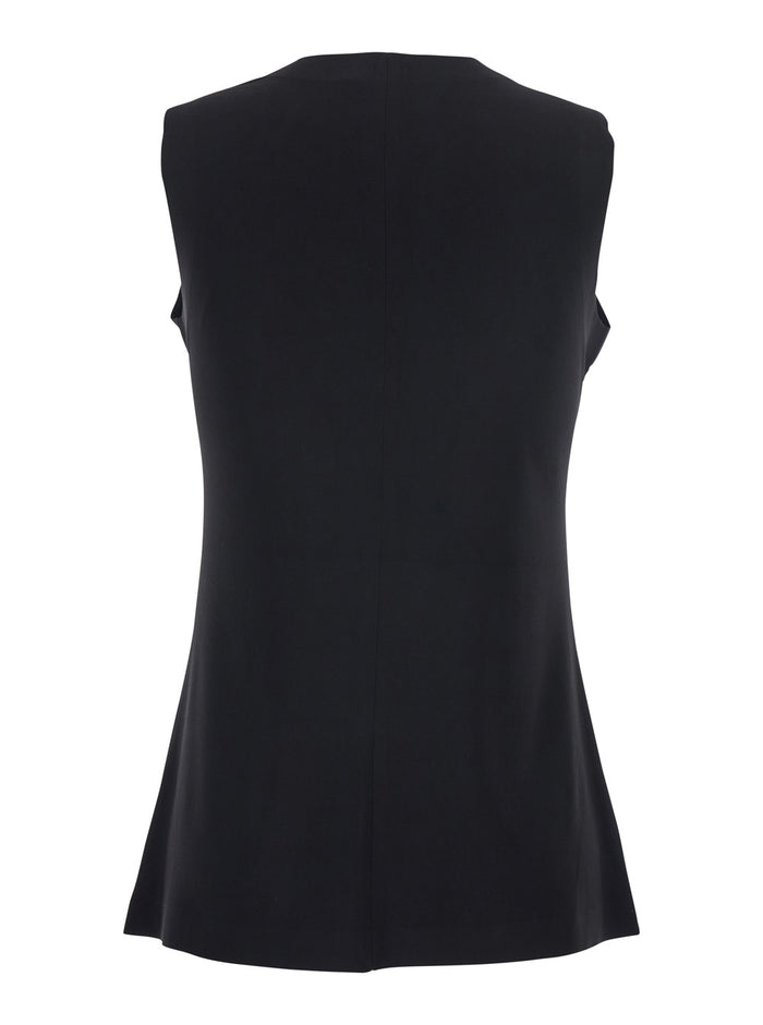 Top KK4266 Black with Round Neck and Sleeveless in Tech Fabric Women Polyester Elastane Tops