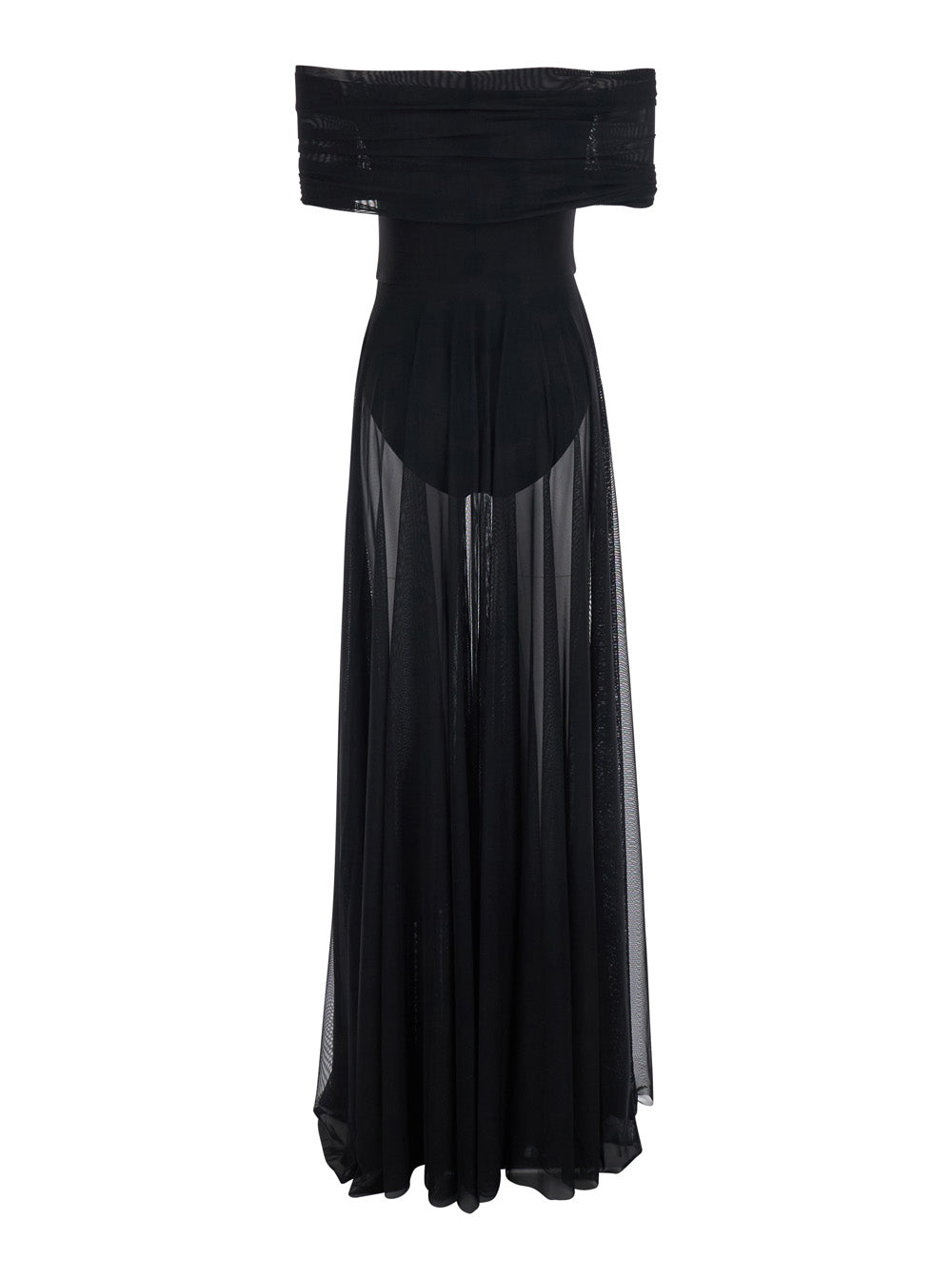 Dress Sleeveless Cowl Neck Combo Flared Gown Black - Long With Neckline And Bottom Fabric Women