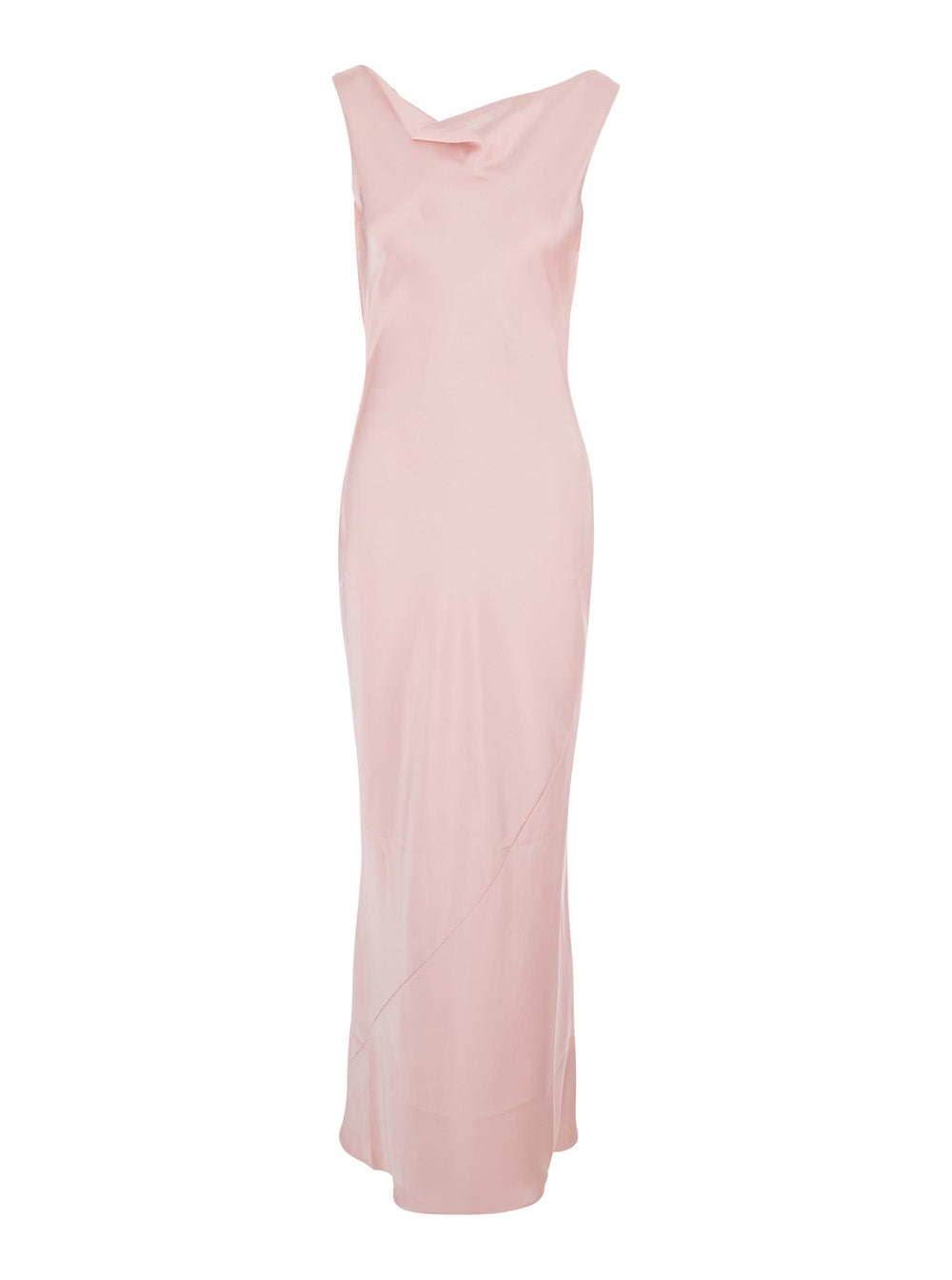 Pink Long Sleeveless Dress With Back Neckline Tech Fabric For Women