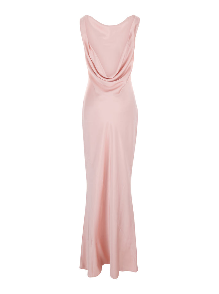 Pink Long Sleeveless Dress With Back Neckline Tech Fabric For Women