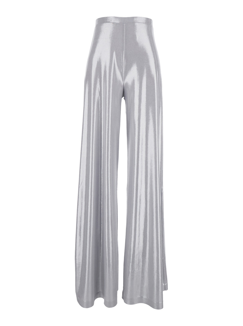 Bias Metallic Pants with High Waist and Wide Leg in Tech Fabric for Women Trousers