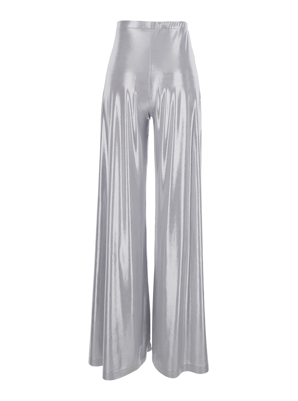 Bias Metallic Pants with High Waist and Wide Leg in Tech Fabric for Women Trousers