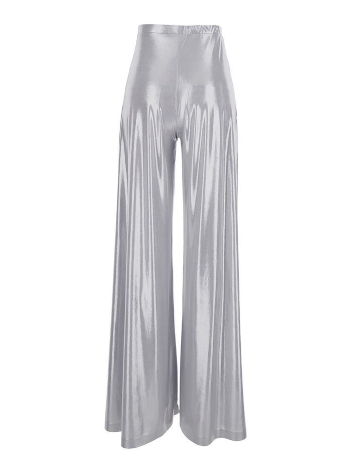 Bias Metallic Pants with High Waist and Wide Leg in Tech Fabric for Women Trousers