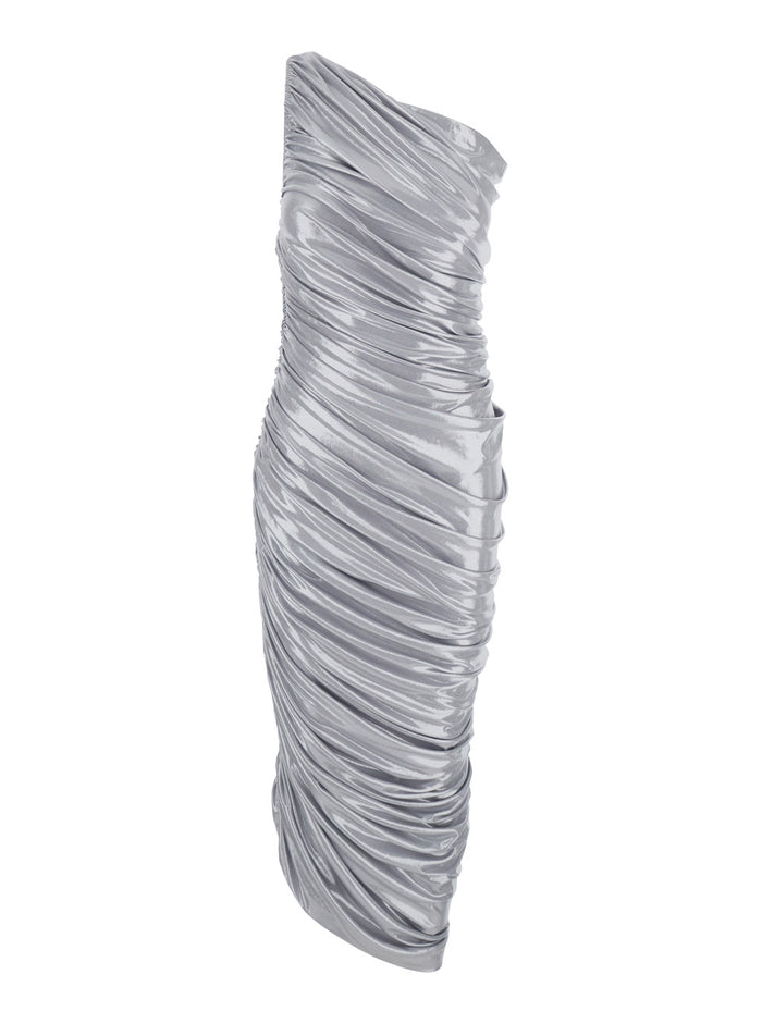 Long Dress Diana with V-Neck in Tech Fabric for Women Metallic