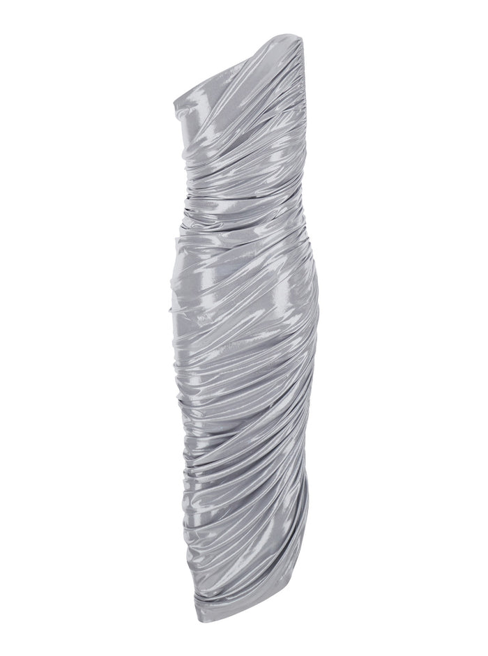 Long Dress Diana with V-Neck in Tech Fabric for Women Metallic