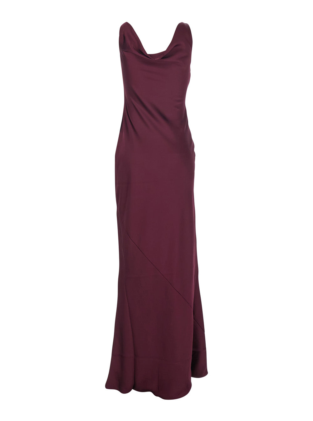Long Dress with Asymmetric Neckline and Flared Skirt in Tech Fabric Bordeaux Women Polyester