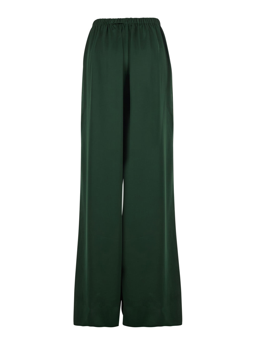 High-Waisted Pants with Front Pleats and Wide Leg in Green Tech Fabric for Women Polyester Trousers