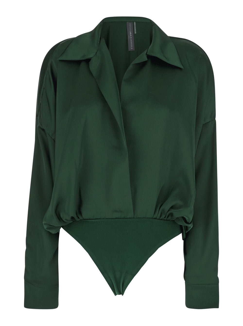 Blouse with Wide Collar and V-Neck in Tech Fabric Green Women Polyester Shirts Blouses