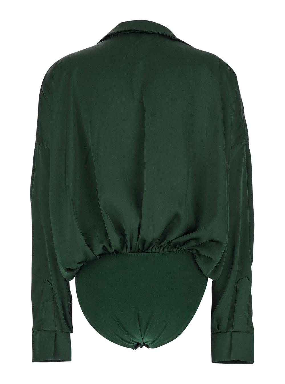 Blouse with Wide Collar and V-Neck in Tech Fabric Green Women Polyester Shirts Blouses