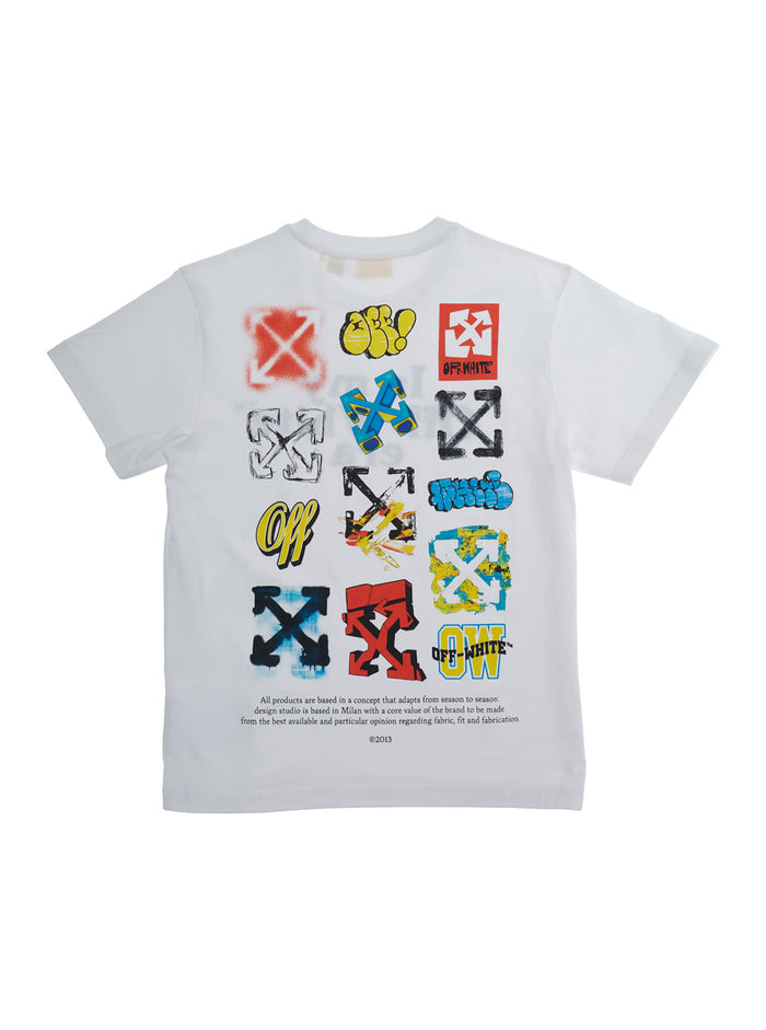 White T-shirt with logo on the front and prints back in Cotton for Kids Tshirts Polo Shirts