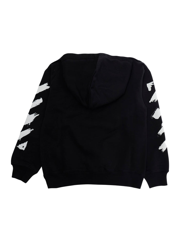 Black DIAG PAINT HOODIE Sweatshirt with Front Logo Print for Men Cotton Sweatshirts