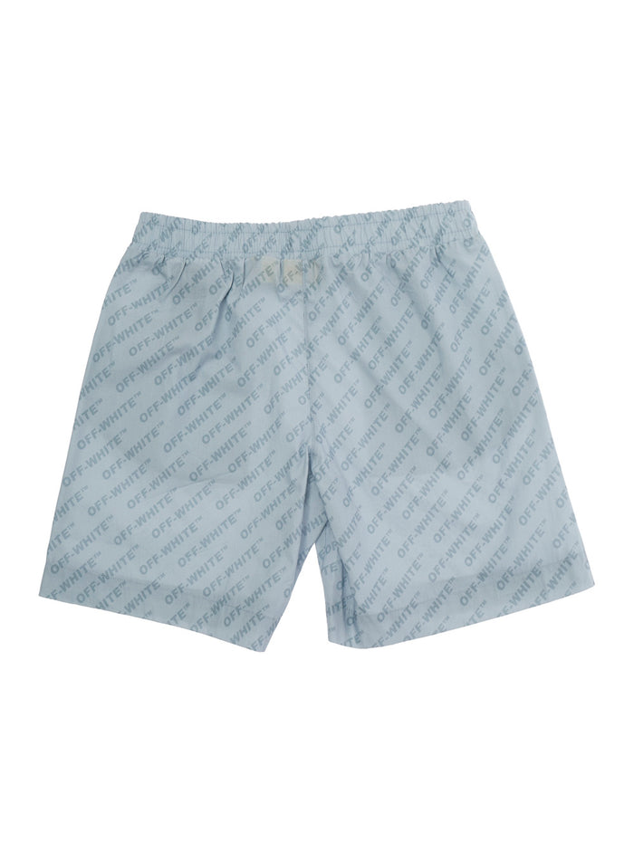 Blue Shorts with All-Over Logo Motif in Cotton for Kids Light And Bermuda