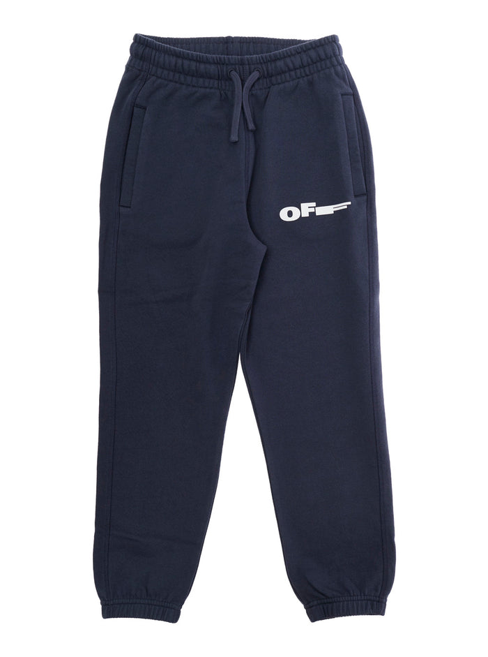 Blue Pants with Elastic Waist and Drawstring Logo on the Front in Cotton for Kids Blu Trousers