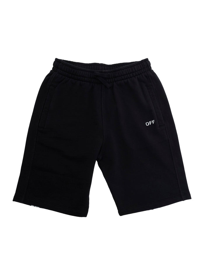 DIAG PAINT SWEATSHORT Black Bermuda with Cotton Print Details for Men Shorts And