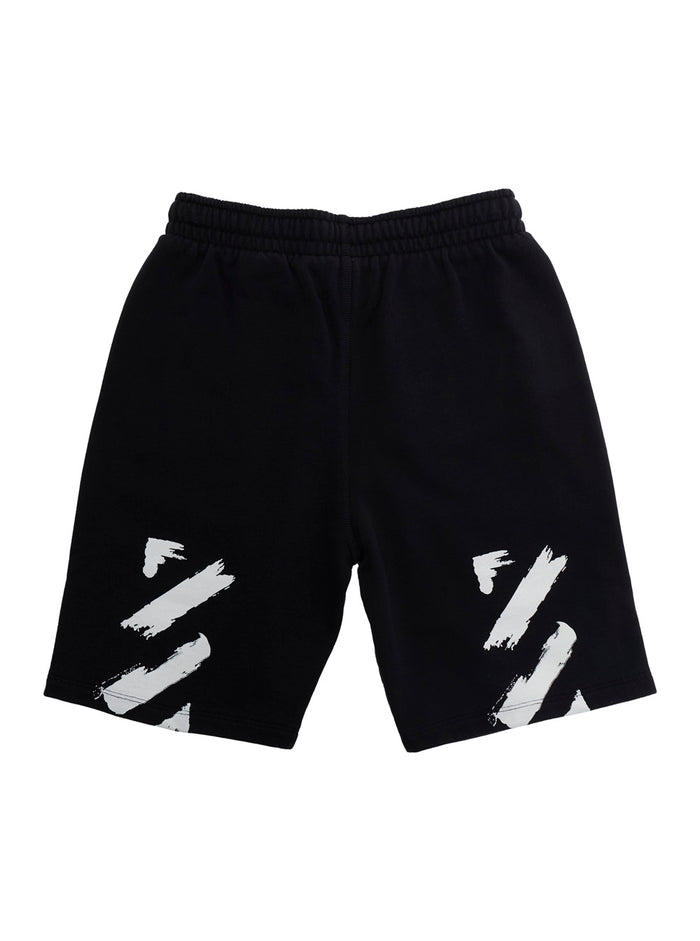 DIAG PAINT SWEATSHORT Black Bermuda with Cotton Print Details for Men Shorts And