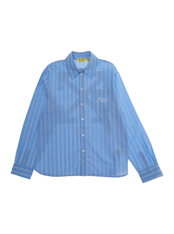 Light Blue Shirt with Striped Motif and Maxi Logo on the Back in Cotton Kids Blouses